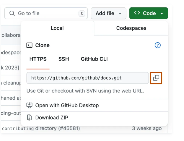GitHub Clone URL location
