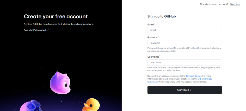 GitHub Sign Up Form