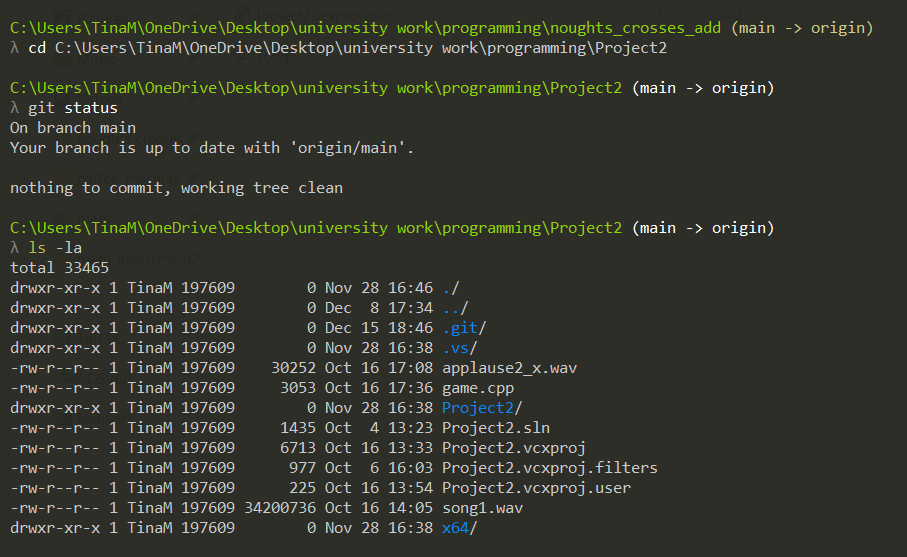 Git status and file listing
